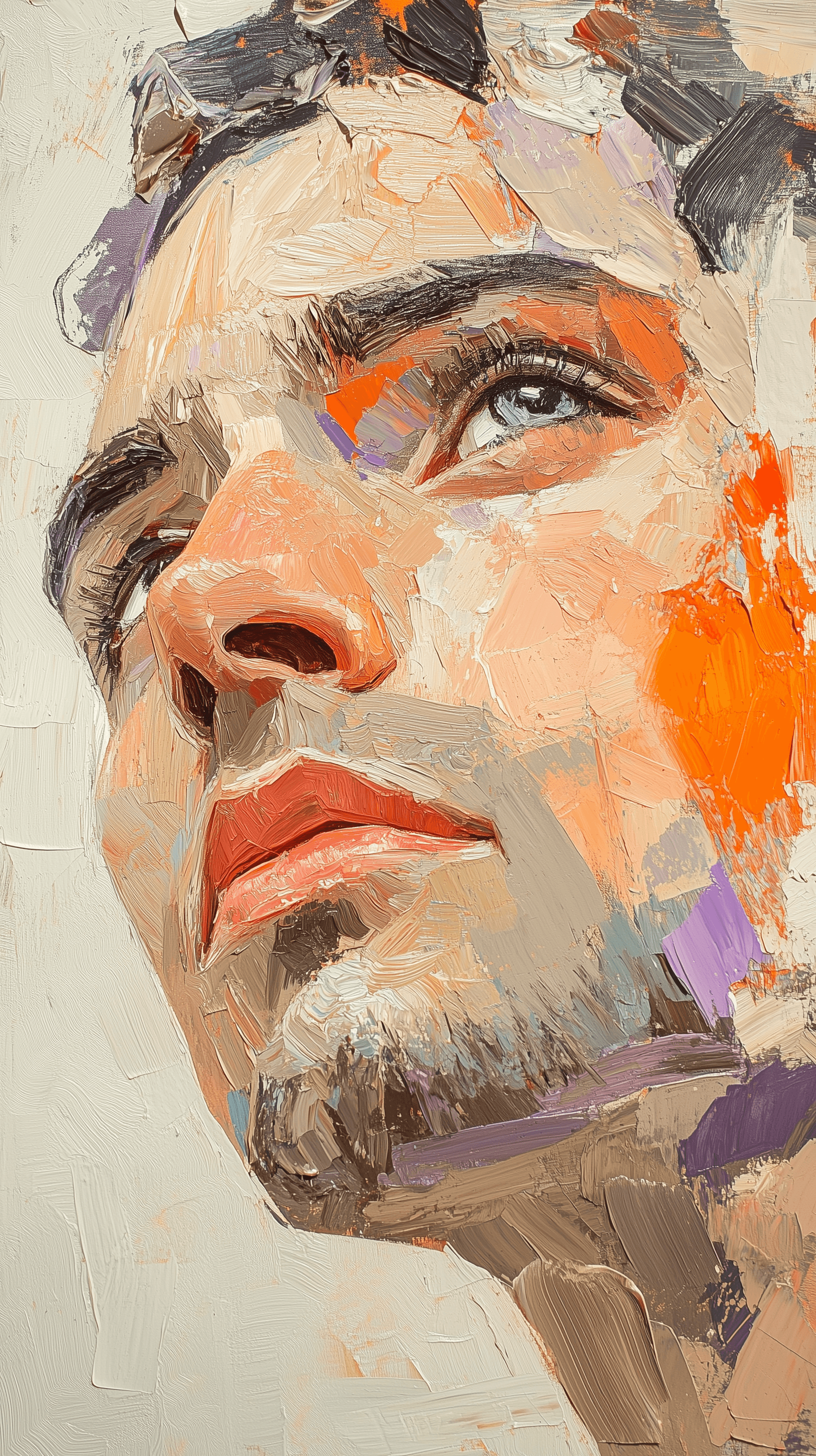 AI generated: abstract portrait of a man with an emphasis on thick, impasto-style brushstrokes and a rich, tactile...