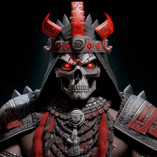 AI generated: A photorealistic digital illustration of an Aztec god with skull face, pointing at viewer and lookin...