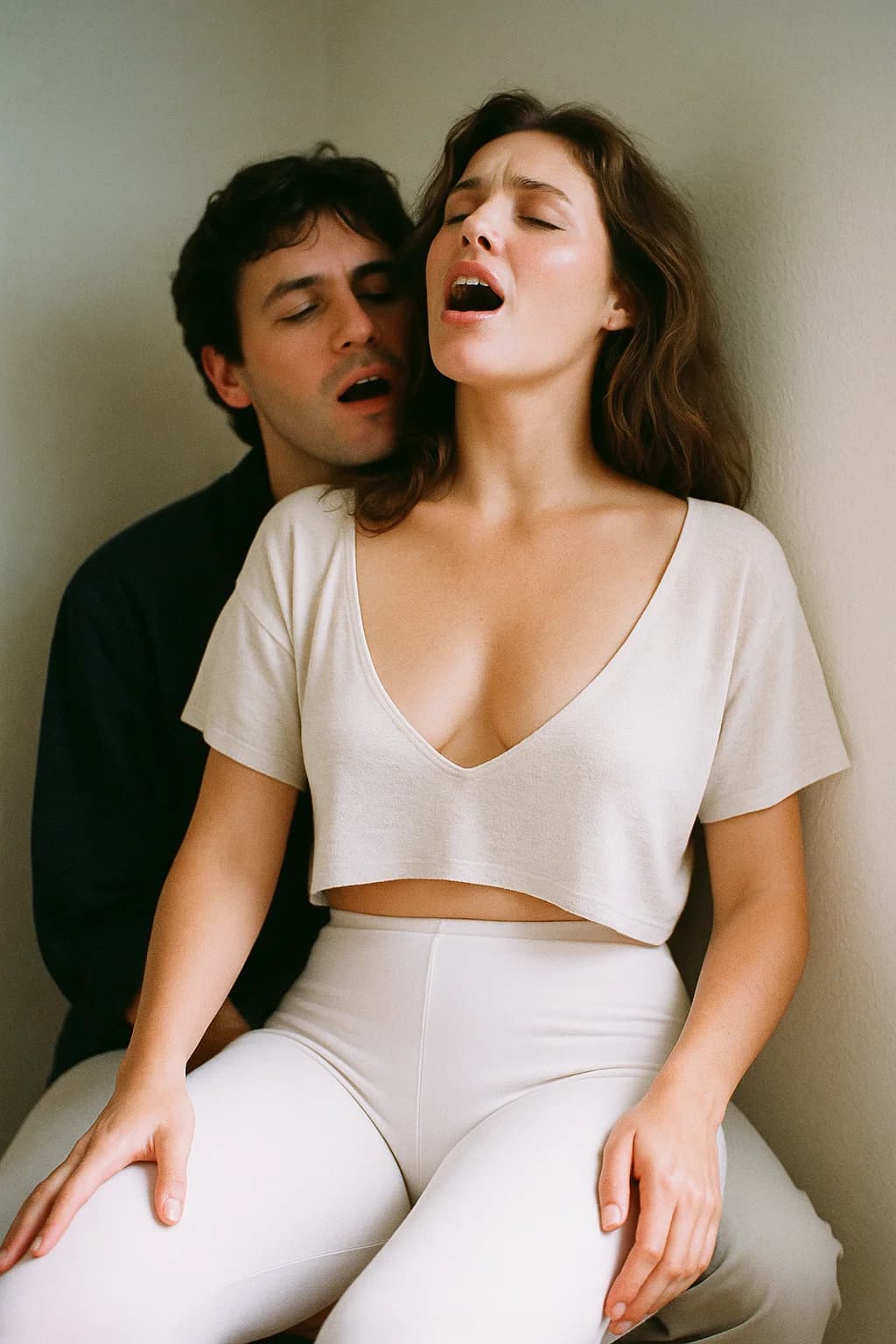 AI generated: Cover for an Italo-Romantic-Soft-Pop Song from 1990. Duet. Hyperrealistic (no text). deep cleavage. ...
