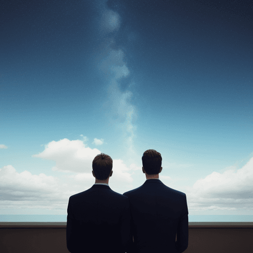AI generated: Men looking at the sky
