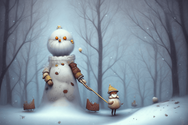 AI generated: On the left side of the image a personification of wintertime in the style of Gabriel Pacheco 