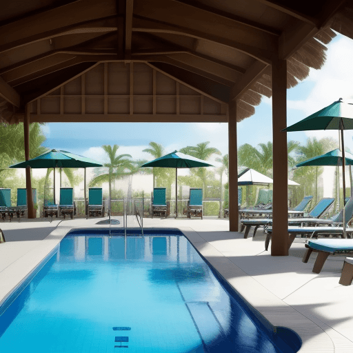 AI generated: resort outside pool with chairs