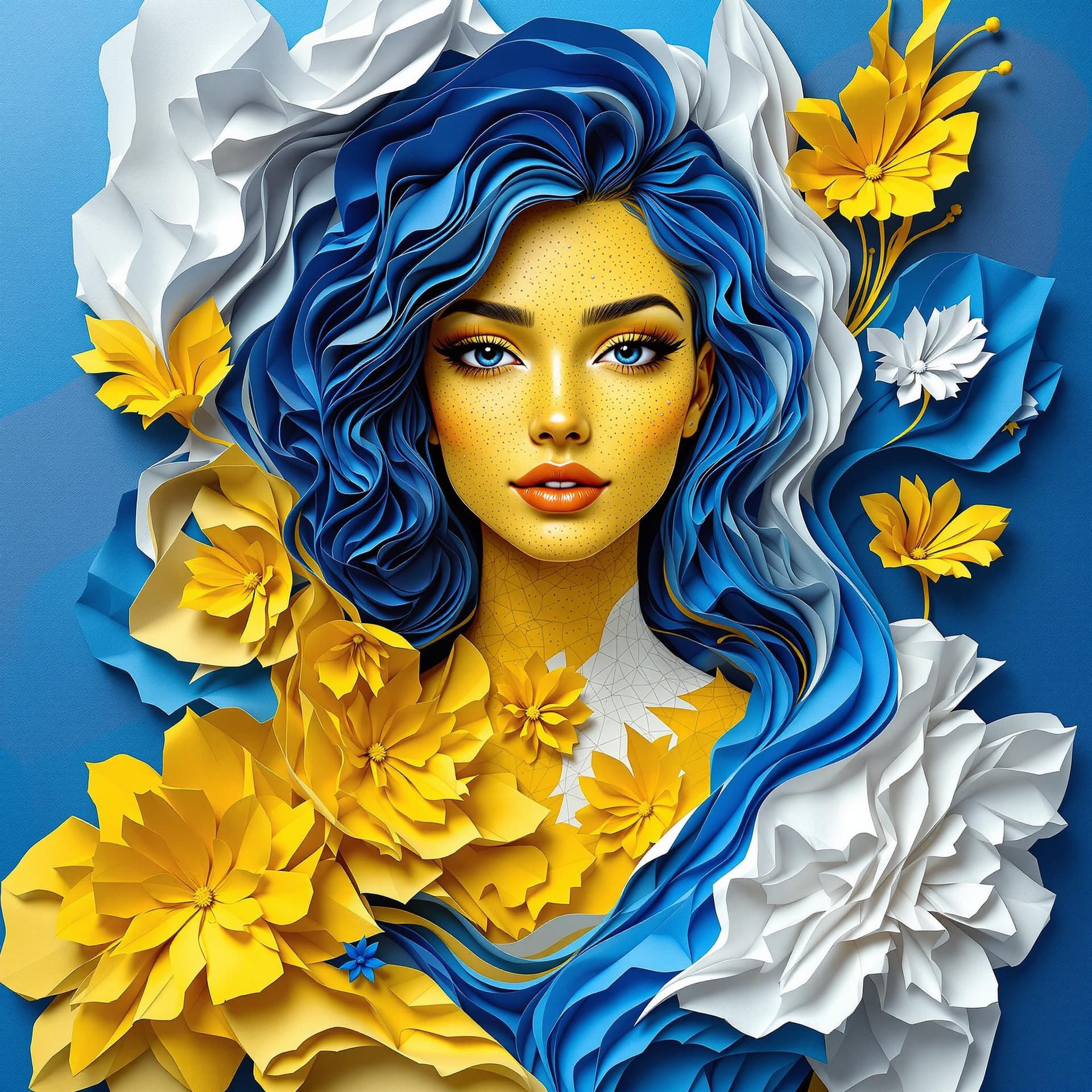 AI generated: 3d rendering, front view, woman
, paper work for a tactile style, select a color palette with vibran...