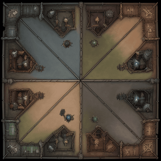 AI generated: fantasy Dungeon floor, from above, topdown view, warhammer quest style.
