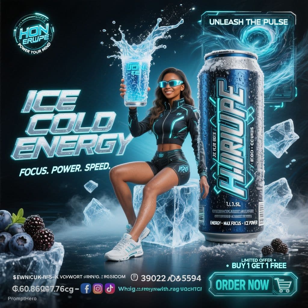 AI generated: A high-end commercial beverage advertisement for "Hon Erupe Energy Drink" — ultra cinematic, premium...
