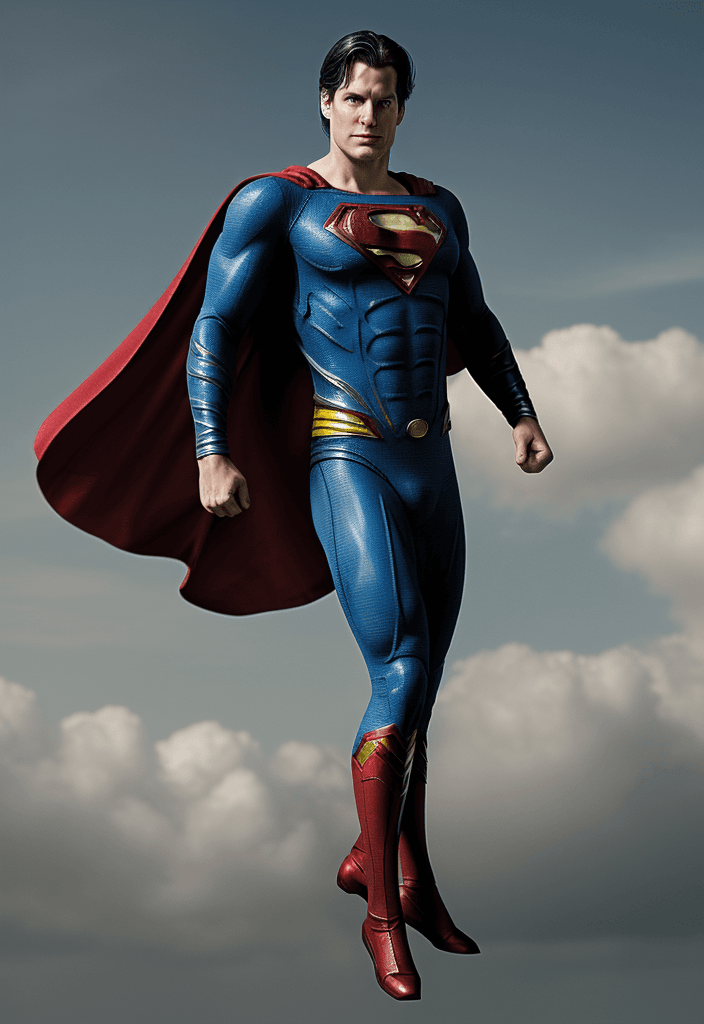 AI generated: Full length portrait. Zach Snyder's Superman posing in flight for Camera.