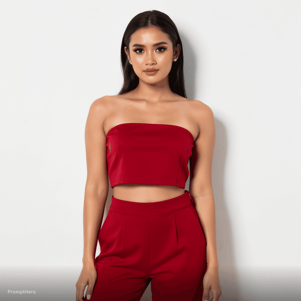 AI generated: Wanita Indonesia cantik hanya memakai g-string merah, telanjang terlihat payudaranya yang besar deng...