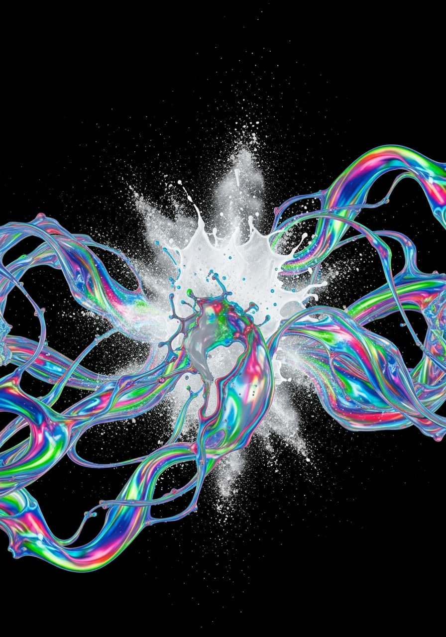 AI generated: holographic liquid abstract hq background art, neon, pattern, powder, studio lights, fluid, black ba...