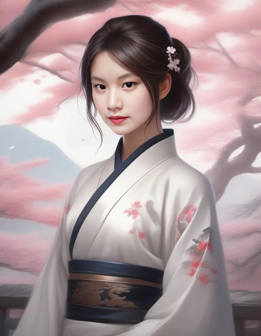 AI generated: anime girl in full white outfit holding Japanese tshirt and wearing black skirt, in the style of tra...