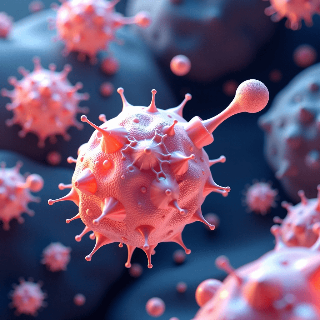 AI generated: Bright, highly detailed digital painting: A single, friendly probiotic bacterium, rendered with irid...