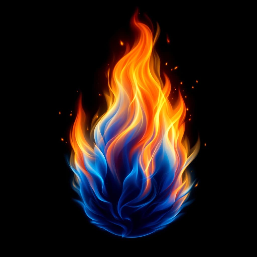 AI generated: Photorealistic image of a dynamic fire flame. Intense dark blue base (#0000FF) fading to cyan (#00FF...