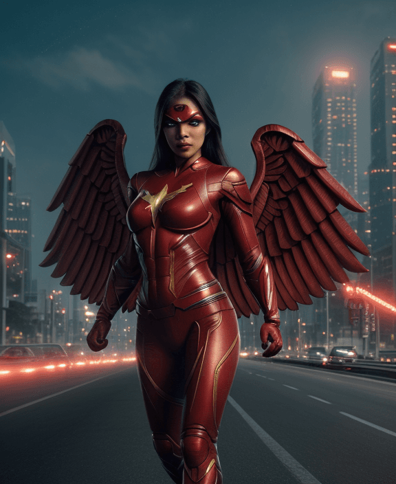 AI generated: epic realism, superhero from Indonesia, red costum, beauty, beautiful girl, perfect body, perfect fa...