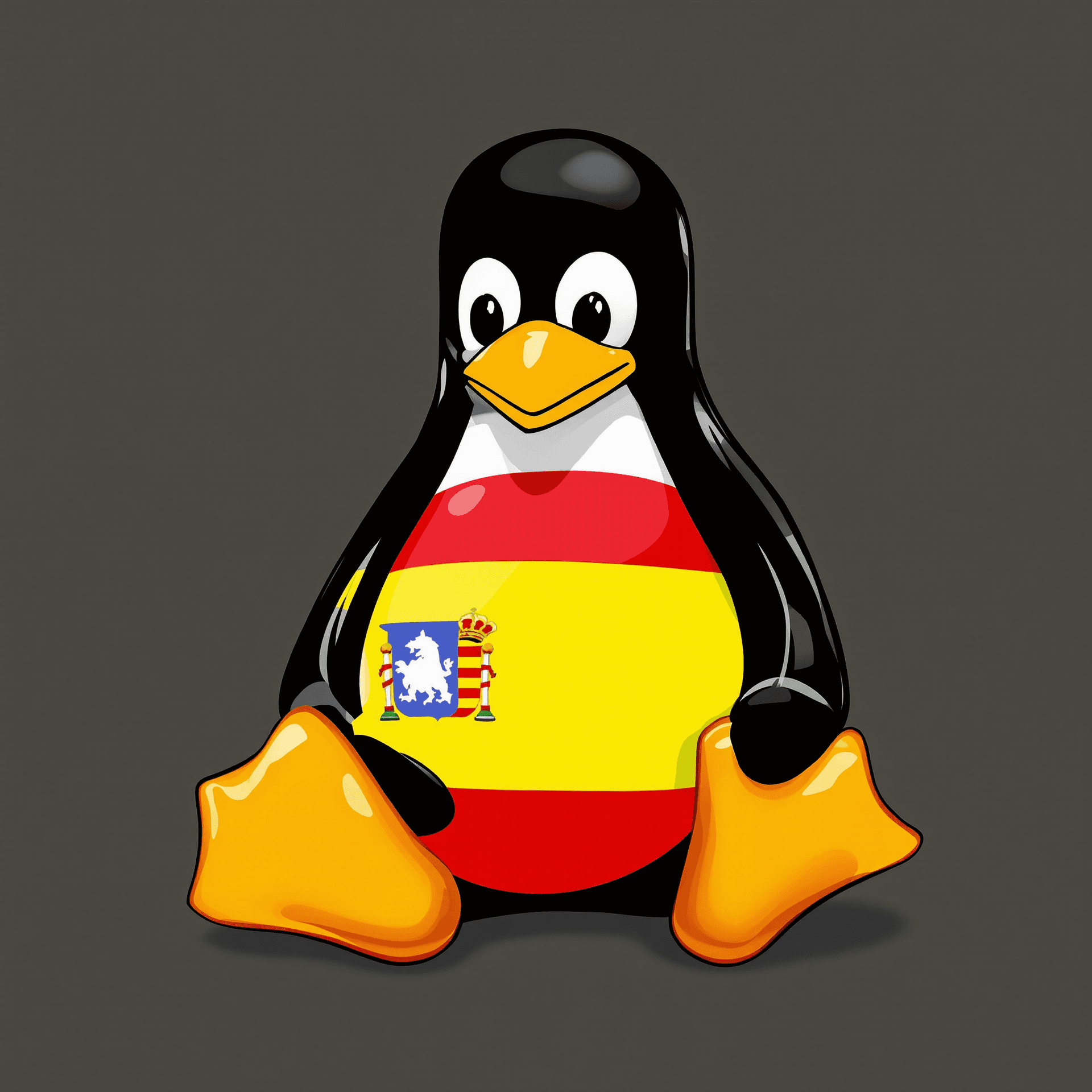 AI generated: linux tux with catalan flag on the belly without any effect and transparent background