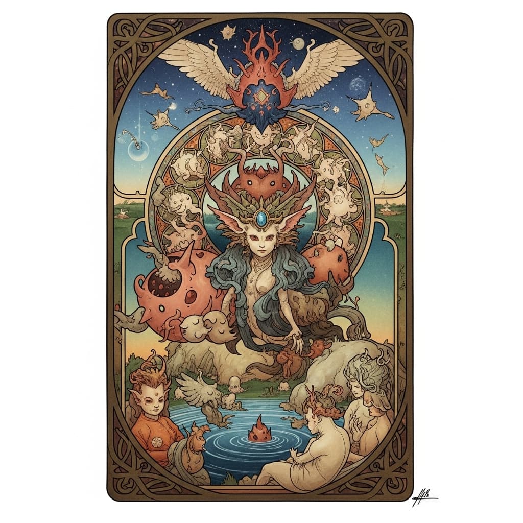 AI generated: 
high quality, highly detailed, fantasy, At the forefront of this enchanting scene stands a fantasti...