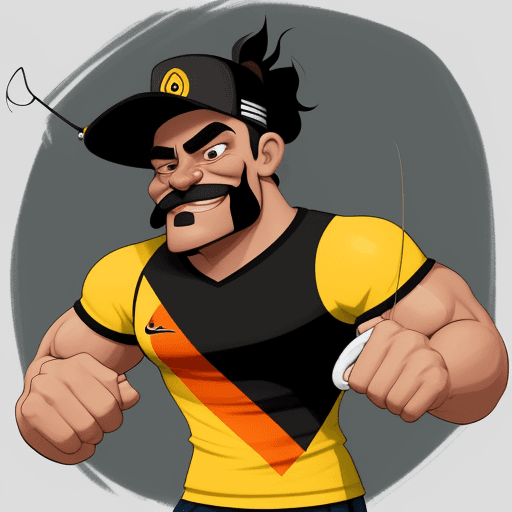 AI generated: a stylized caricature that illustrates a strong soccer Fan, background colour is black, with muscula...