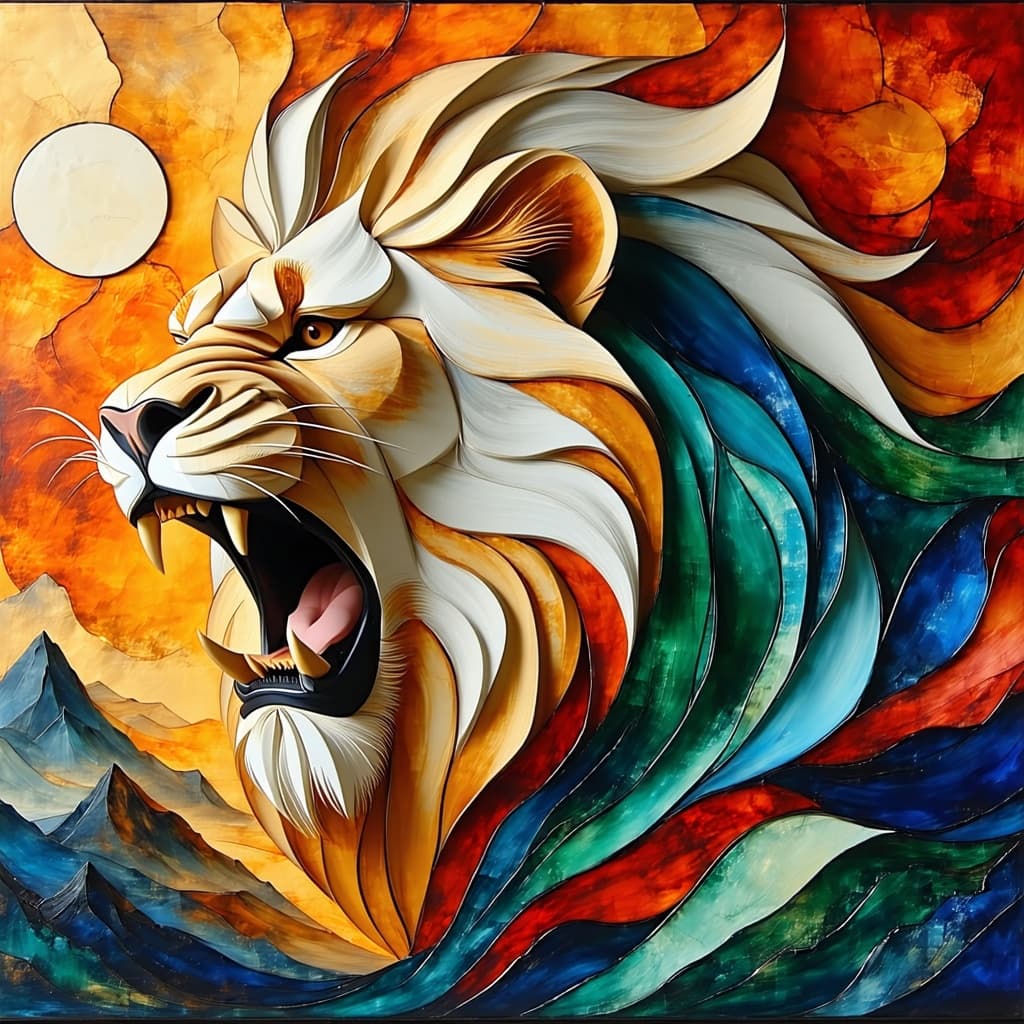 AI generated: roaring lion, Ebru Style