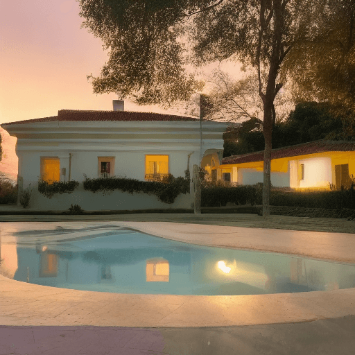 AI generated: sunset under a villa

