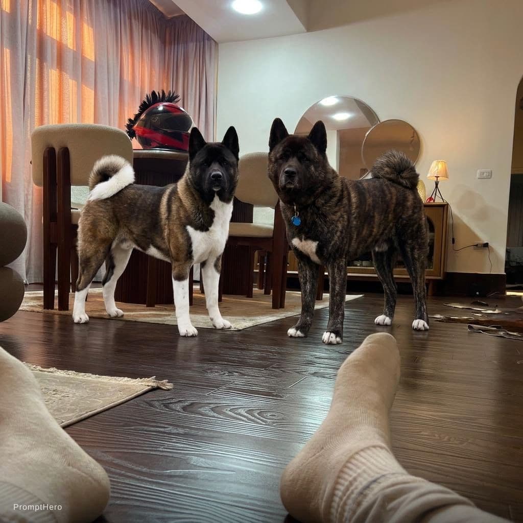 AI generated: Add the two uploaded Dogs in the place that uploaded, near my , bis size