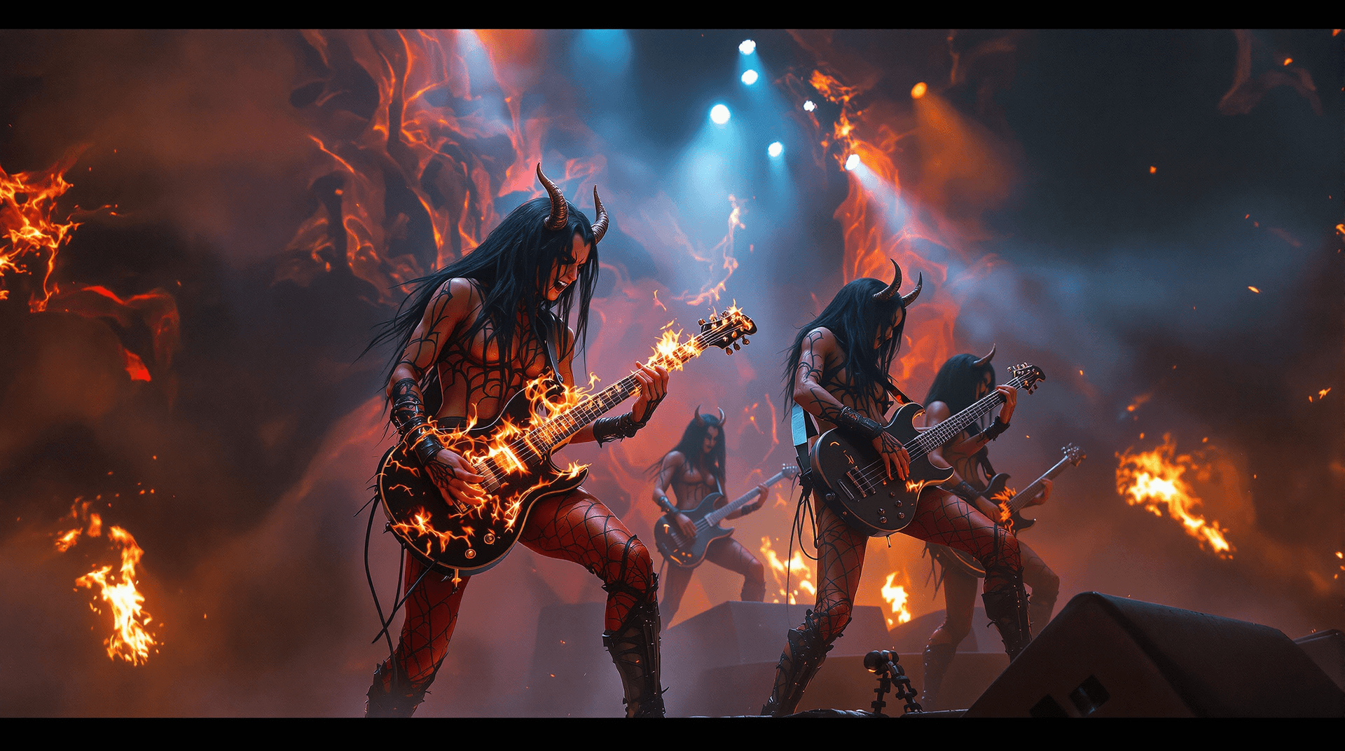 AI generated: A wide-angle concert scene, reminiscent of Beksiński's dark mysticism and Giger's biomechanical nigh...