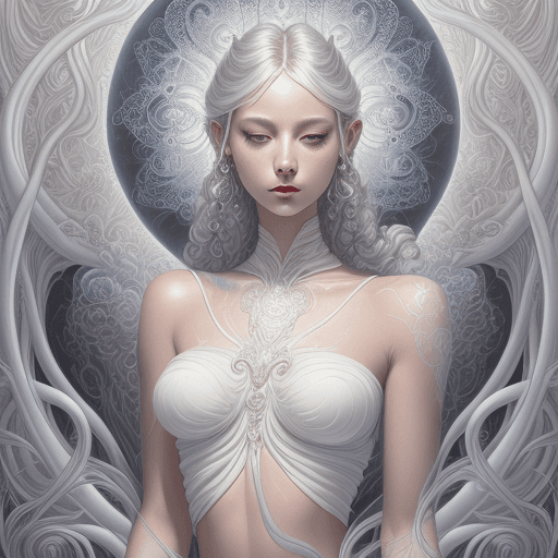 AI generated: a beautiful woman in a white crop top, in the style of light white and dark silver, hannah yata, y2k...
