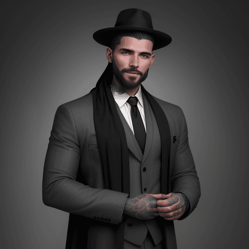 AI generated: el rostro de un hombre vestido con saco y corbata moderno con el rostro barbado, en el estilo de gri...
