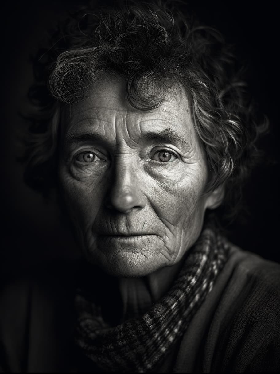 AI generated: award winning black and white 35mm artistic portrait photo depicting a fascinating looking person --...