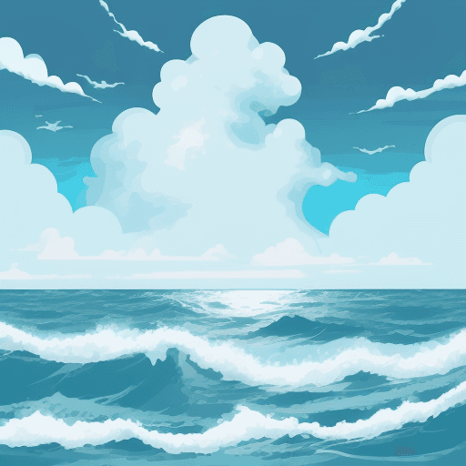 AI generated: ocean with clouds, vector image. very very light blue with flogs.
