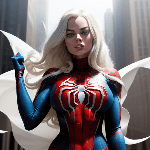 AI generated: Margot Robbie (Masterpiece, 4k resolution, ultra-realistic, very detailed), (White superhero theme, ...
