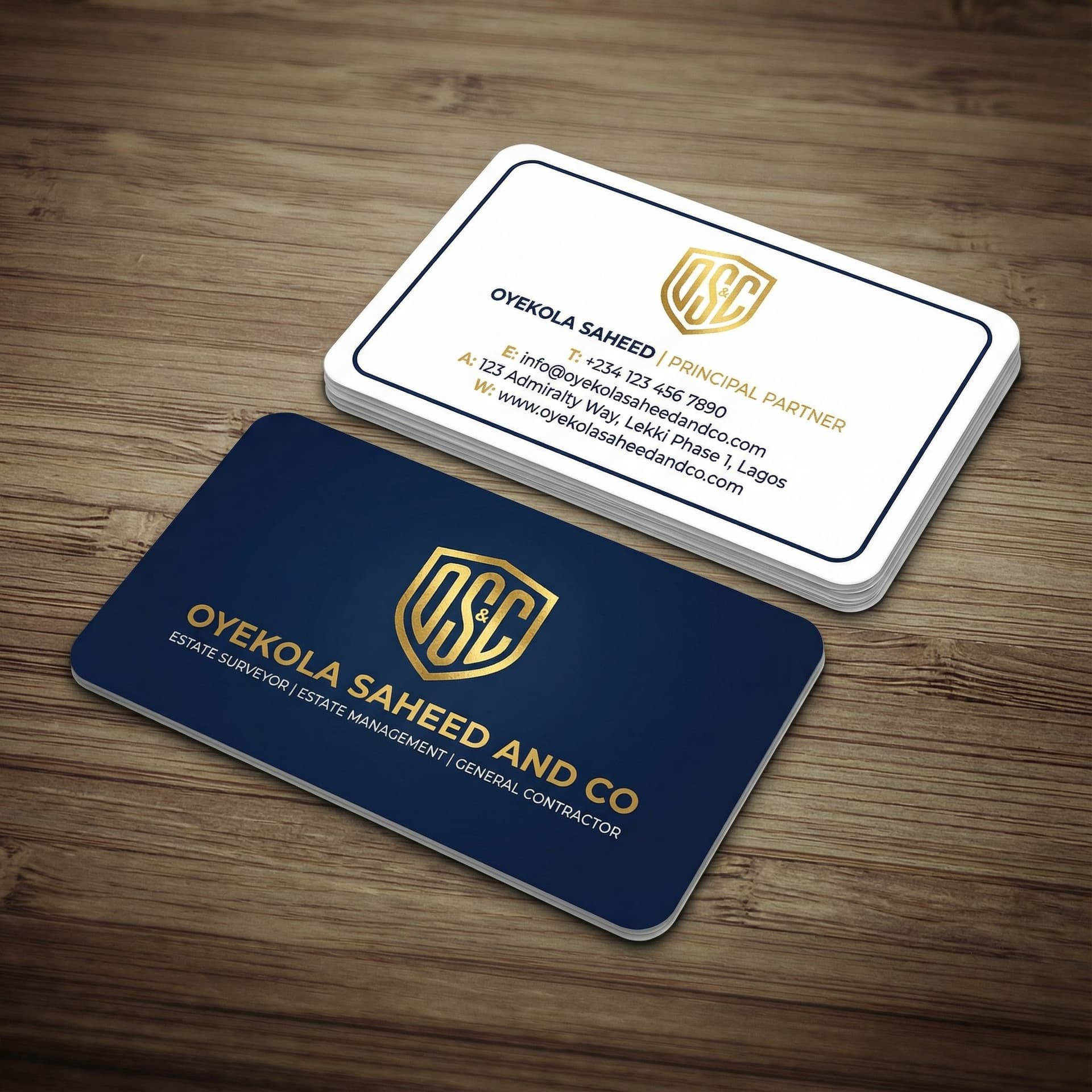 AI generated: Luxury corporate business card design for "Oyekola Saheed and Co", with the business description " e...