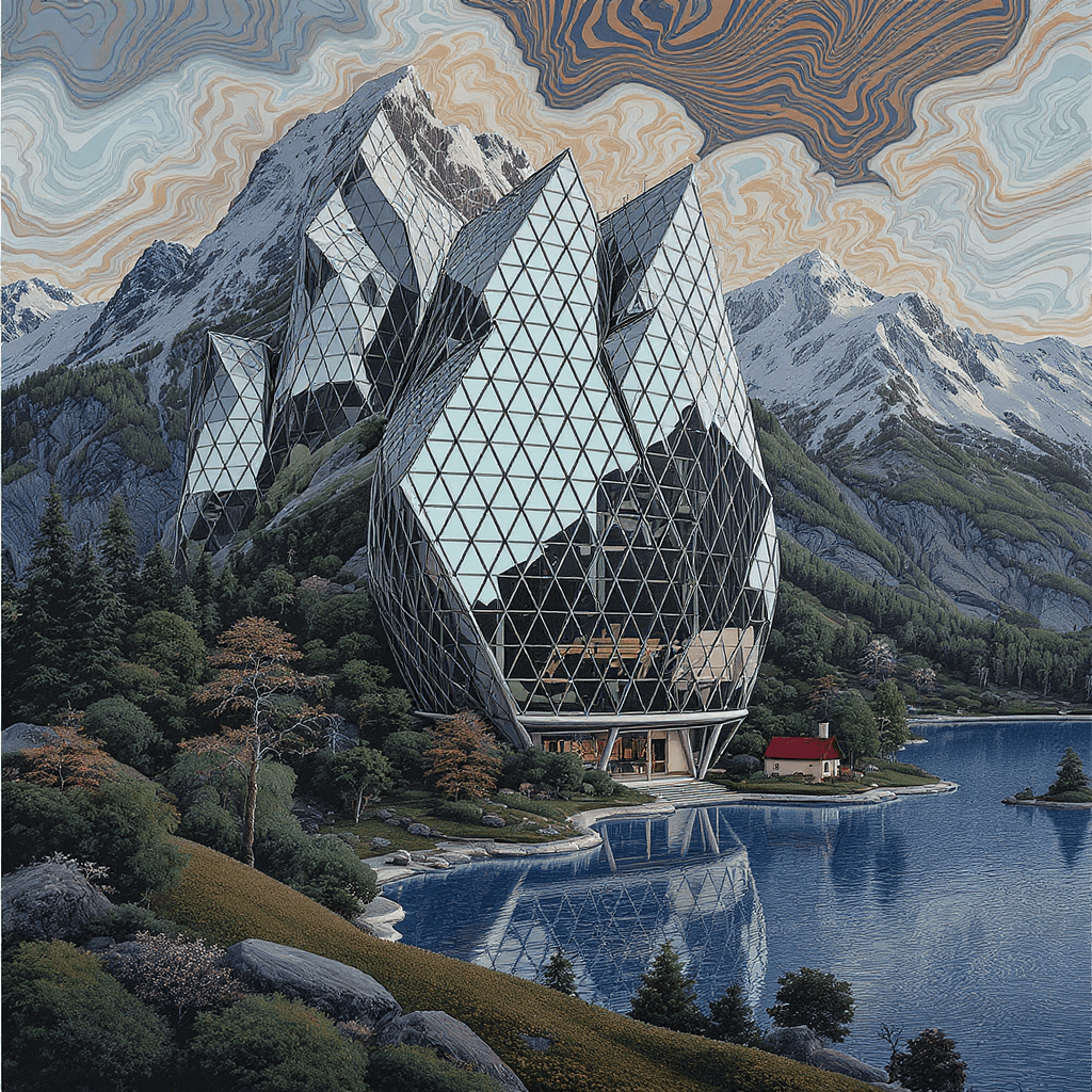 AI generated: Create a 2D grayscale displacement map of a large glass building with numerous diamond-shaped window...