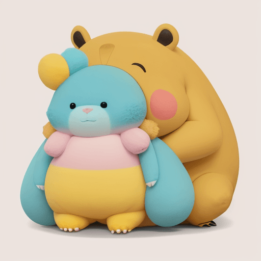 AI generated: Genera una imagen que presenta a cuatro peluches frente a un baul: un mono de peluche de color azaba...