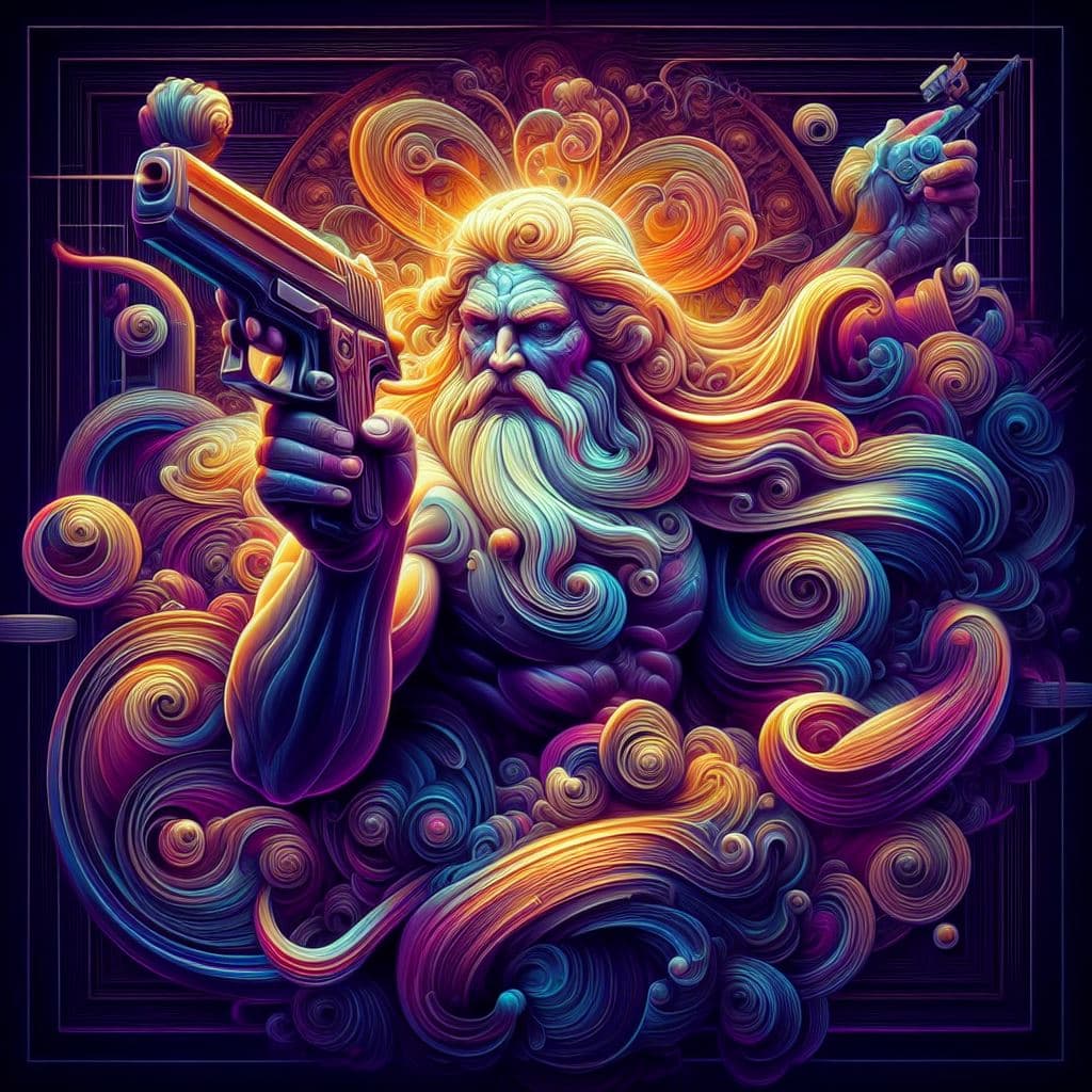 AI generated: realistic fractal god party neon art
