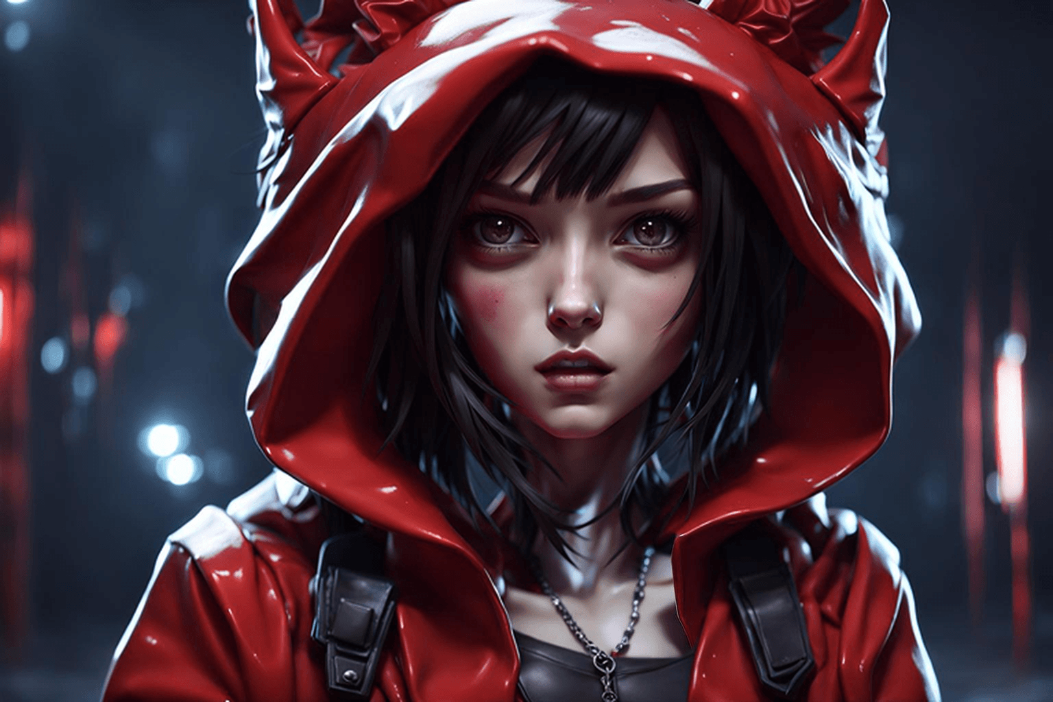 AI generated: insanely detailed 3d render, 8k, red hood (cute but evil teen girl), trending on Guweiz, Tooth Wu, A...