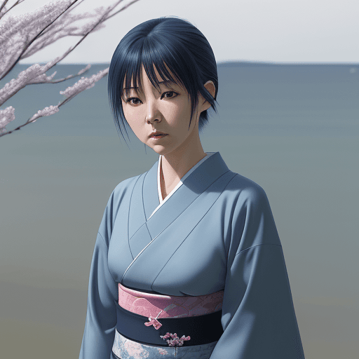 AI generated: japanese model, in the style of rinko kawauchi, light indigo and dark blue, xiaofei yue, relatable p...