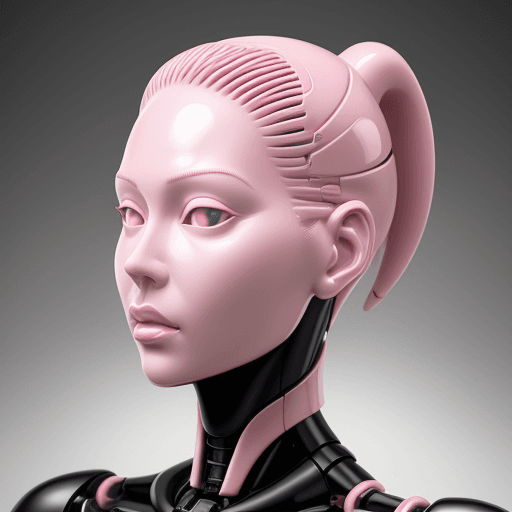 AI generated: woman bionic ceramic glossy pink face sculpture, pushed out of the background, front view, brightly ...