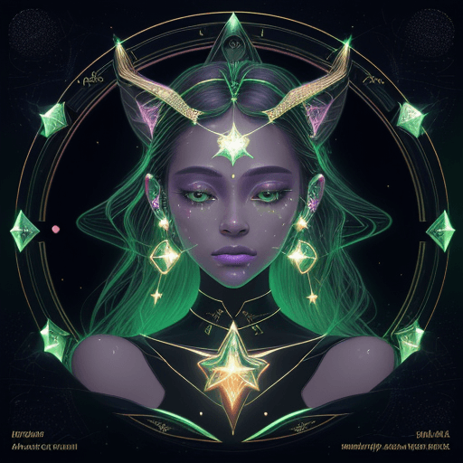AI generated: Portrait of star sign saggitarius,hi-fructose,holographic,symmetric features,electric listening to m...