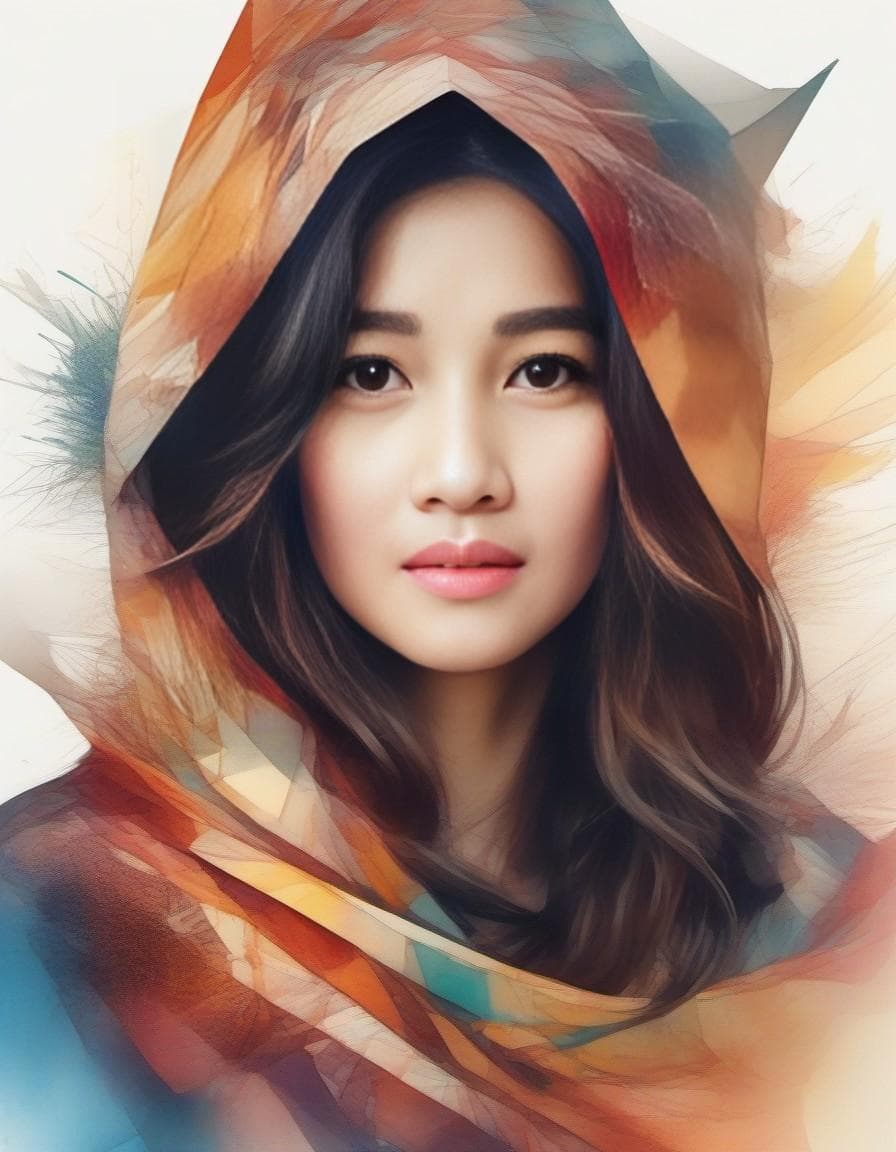 AI generated: A beautiful girl, digital watercolor Illustration, summers cape sunrise, complex contrast, highly de...