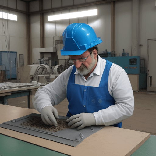AI generated: Tecnico en una fabrica , atendiendo una máquina de extrusión soplado , con sus EPP , 25 años 
