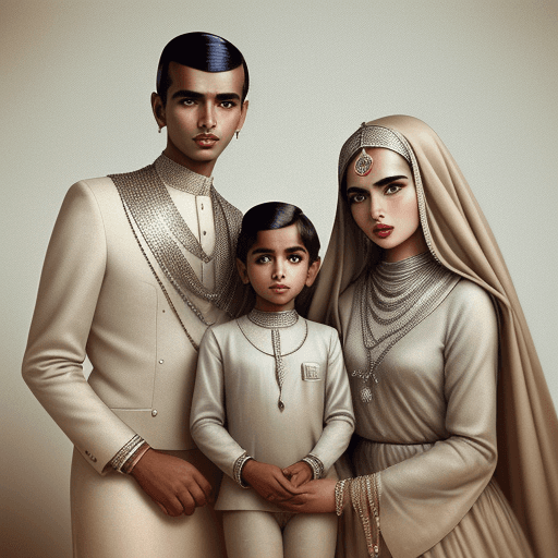 AI generated: huliq afraz's family, by afraz hakim elahi, in the style of vintage fashion, gender-bending iconogra...