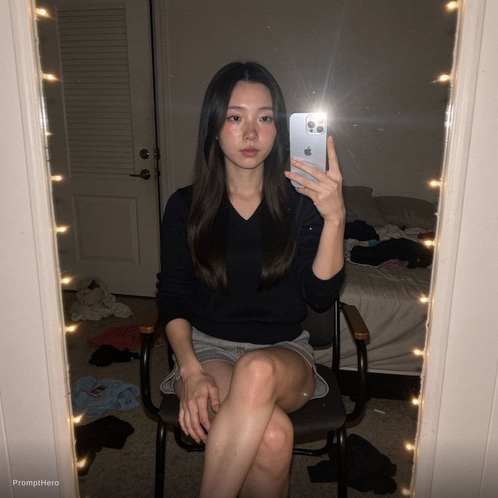 AI generated: Ultra-realistic selfie in the mirror, full-body photo, taken with an iPhone 13 Pro held in the right...