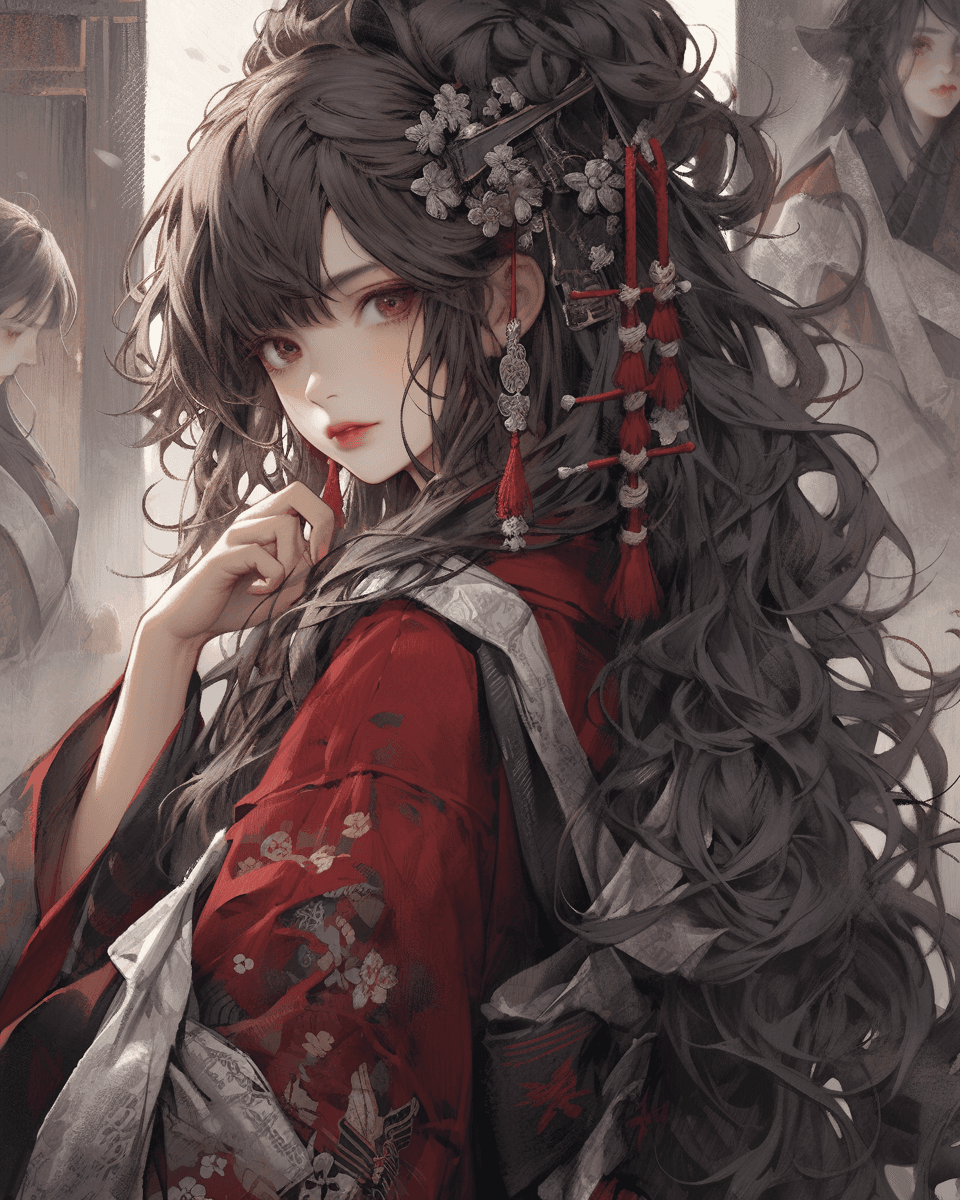 AI generated: anime girl print on paper, in the style of kerem beyit, elaborate kimono, city portraits, john blanc...