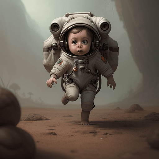 AI generated: prehistoric  digital DOF matte painting by ross trans, earthy colour cute adorable human baby astron...