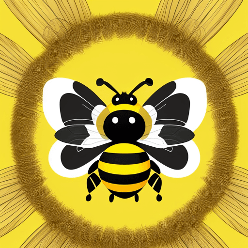 AI generated: Buzzy the Bee, big round eyes, striped antennae, fluffy wings, whimsical style, Adobe Illustrator, s...