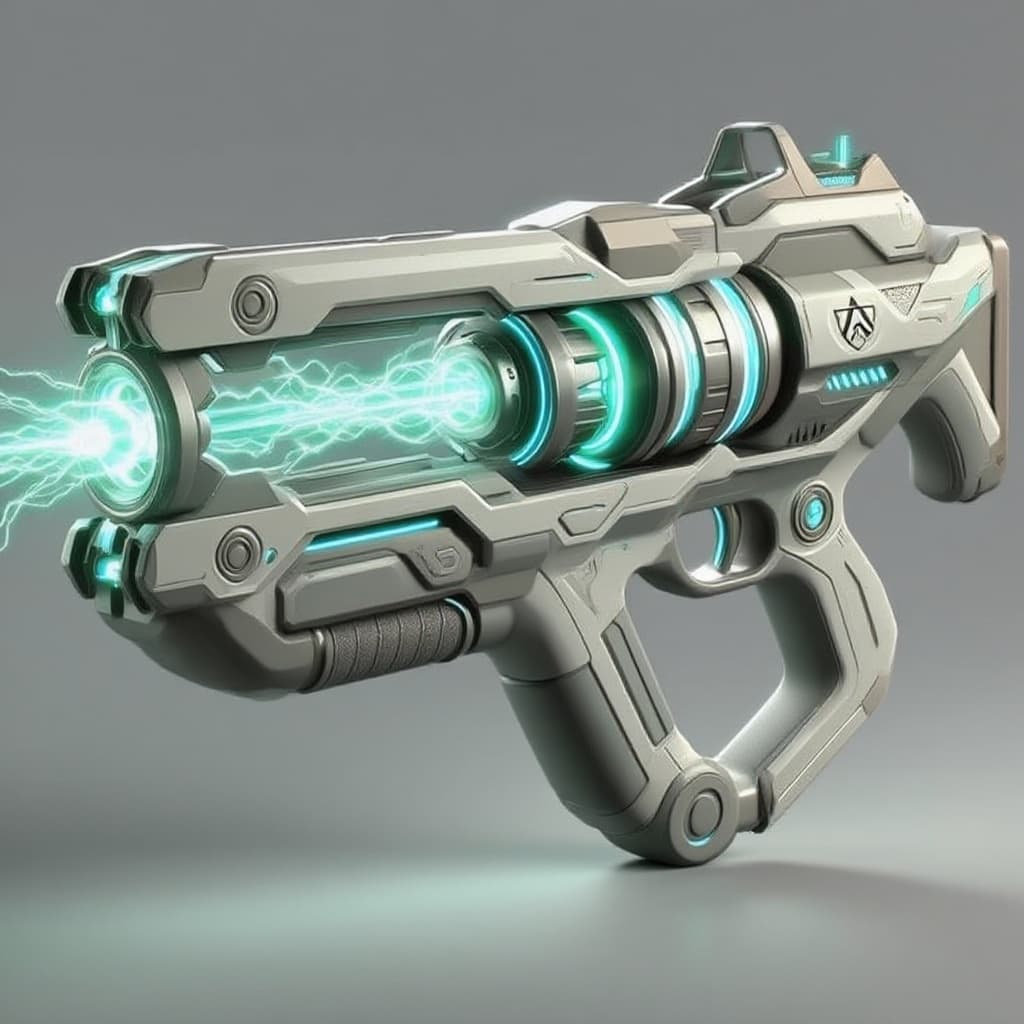 AI generated: Using the image as a reference only, design a chunky, clearly fictional alien space weapon for Our’W...