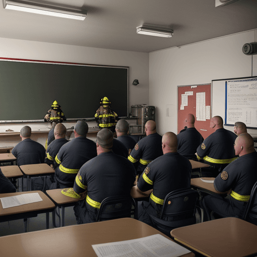 AI generated: In a classroom full of firefighters, the atmosphere is charged with attention and expectation. The f...