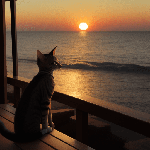 AI generated: un gato viendo el mar en un atardecer
 
