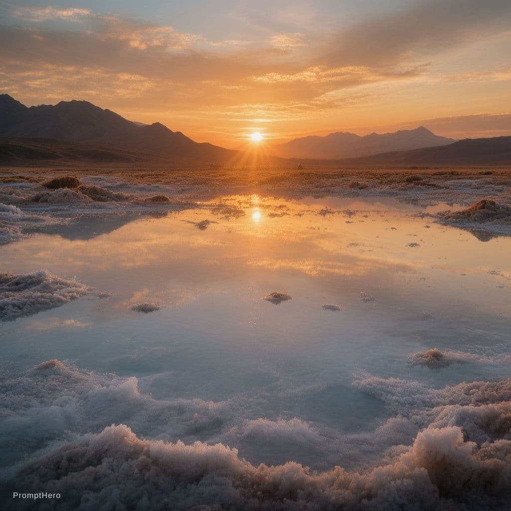 AI generated: CREAME UNA IMAGEN DE UN ATARDECER CON COMO EN EL SALAR DE UYUNI BOLIVIA CON TEXTO MUY BELLO QUE DIGA...