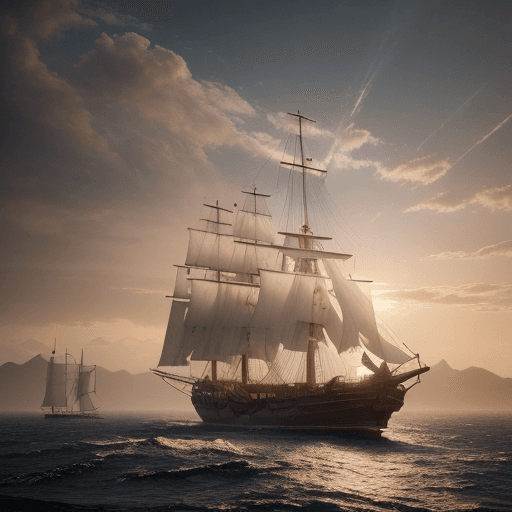 AI generated: Photo of a ultra realistic sailing ship, dramatic light, pale sunrise, cinematic lighting, battered,...