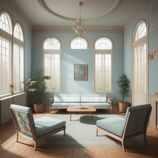 AI generated: High resolution photography interior design, dreamy sunken living room conversation pit, wooden floo...
