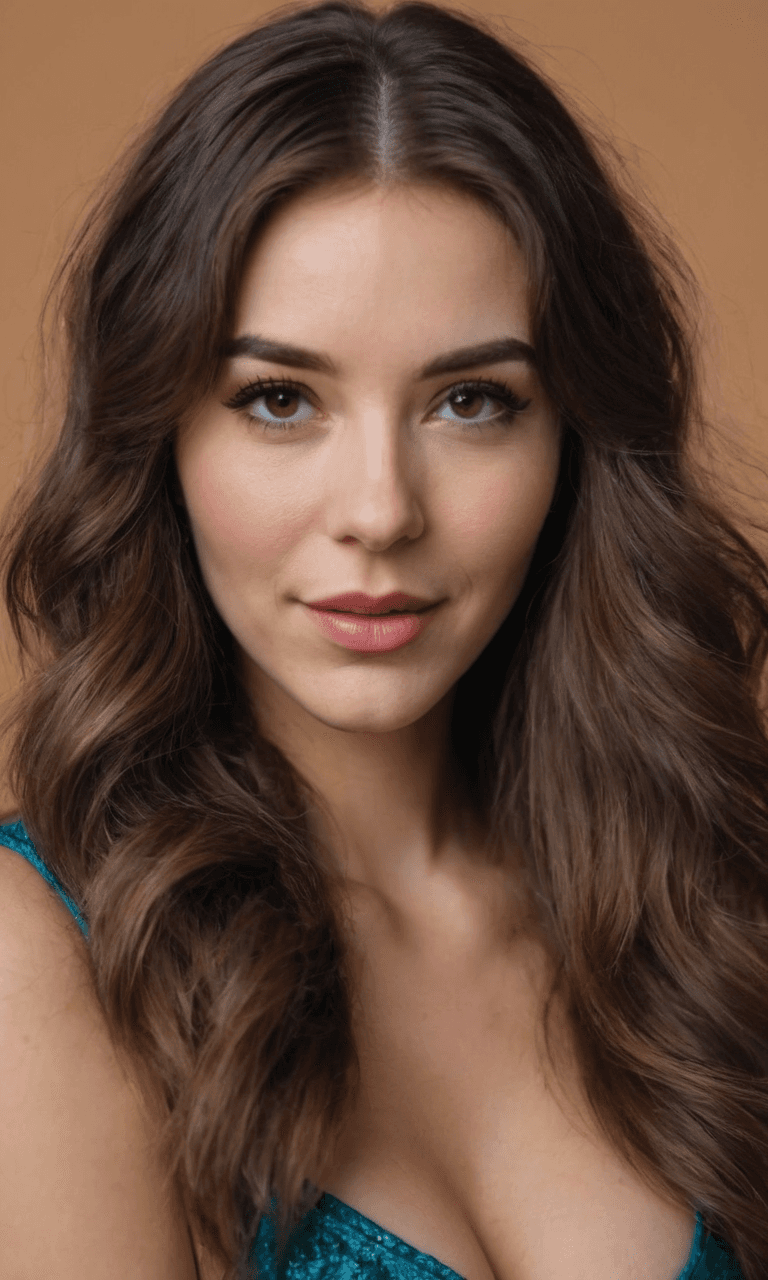 AI generated: A close-up portrait of a woman with vibrant light brown long wavy hair, captured in ultra-realistic ...